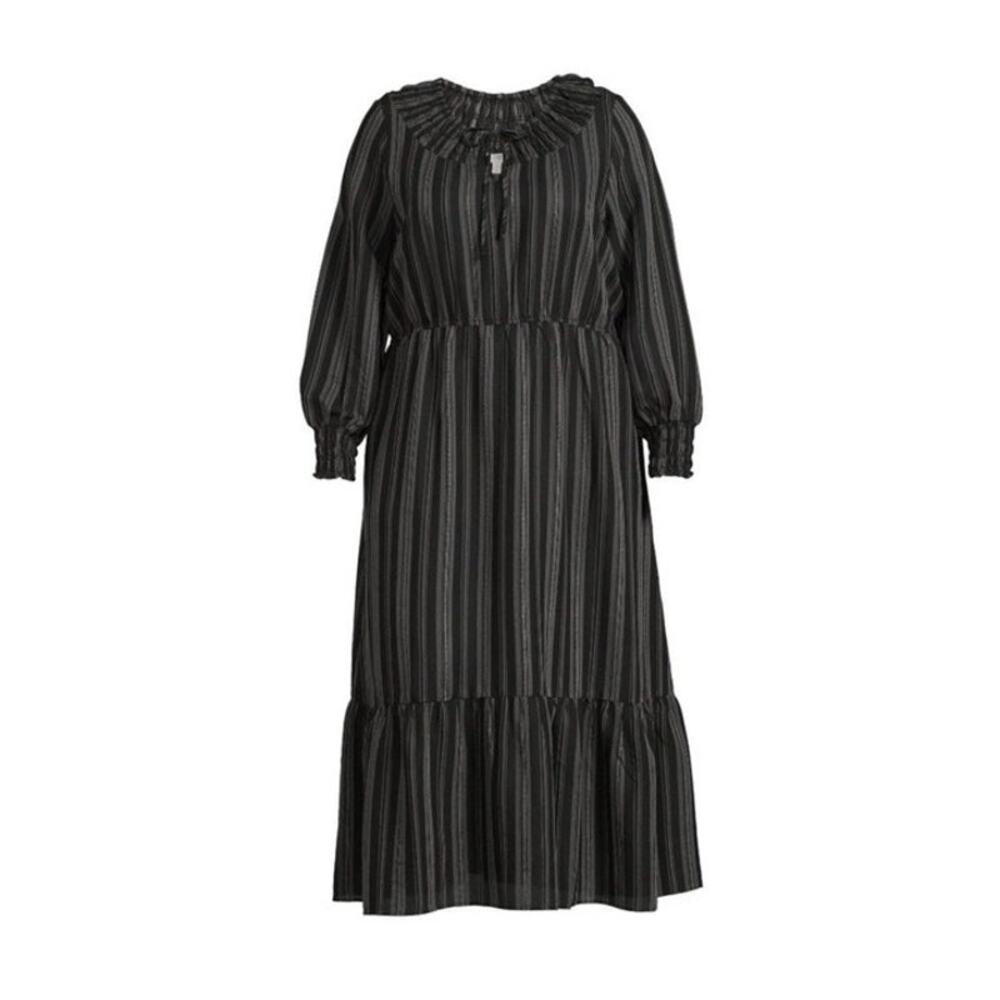 Terra Sky Dress Womens 2X Peasant Long Sleeve Maxi Striped Prairie Cottagecore